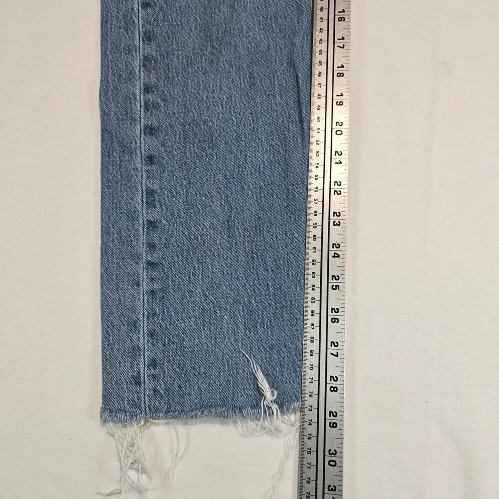 Levis 501 Skinny Jeans Mens 32x30 Blue Distressed Button Fly Raw Hem 29502-0203